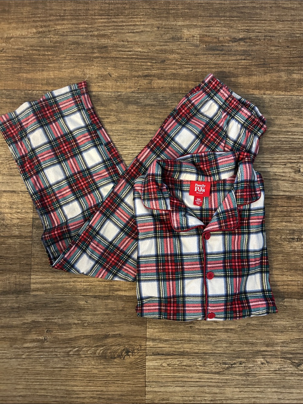 Family Pajamas Red, White & Green Plaid Kids Flannel Pajama Set